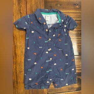 Carter's navy blue safari-print cotton romper in size 24 months.